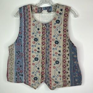 Vivaldi Jeanswear Floral Vest Size Large USA 90s